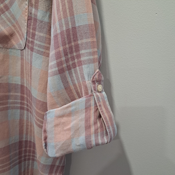 LRL Pastel Plaid Linen Button-Up Classic Coastal Cottage Preppy Shirt Womens M - Picture 7 of 14
